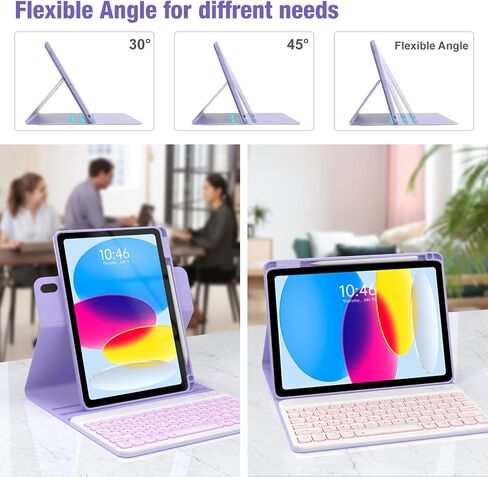OYEEICE for iPad 10th Generation Case with Keyboard 10.9 Inch - 7 Color Backlit Wireless Detachable Folio Keyboard Cover with Pencil Holder for New iPad 10th Gen 2022 - Purple in Saudi Arabia