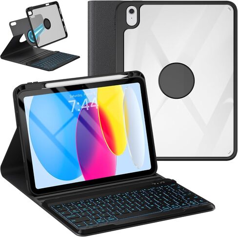 OYEEICE for iPad 10th Generation Case with Keyboard 10.9 Inch - 7 Color Backlit Wireless Detachable Folio Keyboard Cover with Pencil Holder for New iPad 10th Gen 2022 - Purple in Saudi Arabia