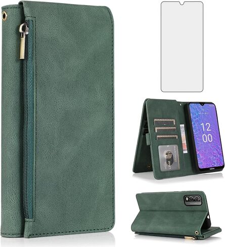Asuwish Compatible with Nokia C210 TA-1584 Wallet Case Tempered Glass Screen Protector and Zipper Wrist Strap Retro Leather Flip Cover Card Holder Stand Cell Accessories for C 210 Women Rose Gold in Saudi Arabia