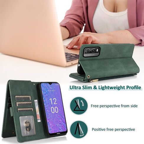 Asuwish Compatible with Nokia C210 TA-1584 Wallet Case Tempered Glass Screen Protector and Zipper Wrist Strap Retro Leather Flip Cover Card Holder Stand Cell Accessories for C 210 Women Rose Gold in Saudi Arabia