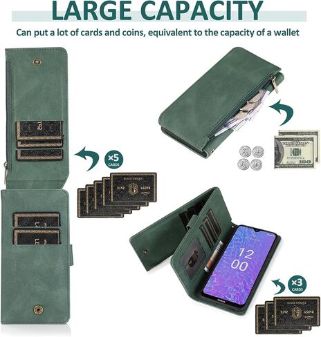 Asuwish Compatible with Nokia C210 TA-1584 Wallet Case Tempered Glass Screen Protector and Zipper Wrist Strap Retro Leather Flip Cover Card Holder Stand Cell Accessories for C 210 Women Rose Gold in Saudi Arabia