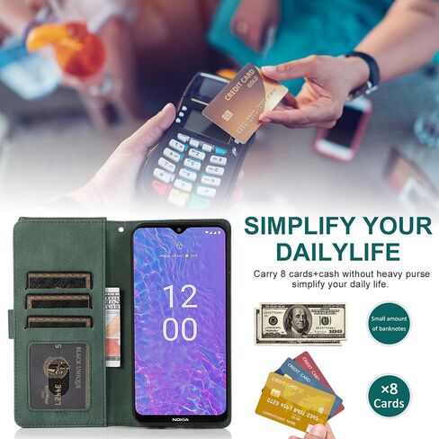 Asuwish Compatible with Nokia C210 TA-1584 Wallet Case Tempered Glass Screen Protector and Zipper Wrist Strap Retro Leather Flip Cover Card Holder Stand Cell Accessories for C 210 Women Rose Gold in Saudi Arabia