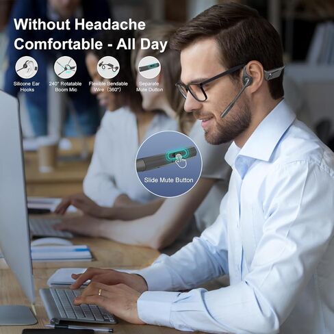 Open Ear Bluetooth 5.4 Headphones with Mic, Lightweight Wireless Headset with Microphone Noise Cancelling Mute Button for Home Office Work Driving Running Workouts, Dual Link, 15H Playtime in Saudi Arabia