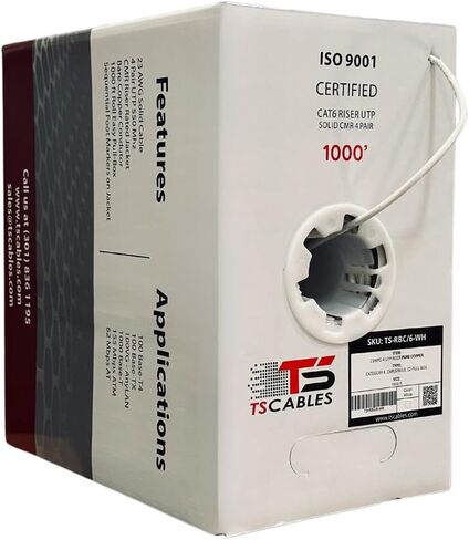 TSCables | CAT6 RISER (CMR) كابل الإيثرنت السائبة 1000 قدم ، 23AWG النحاس العاري الصلبة ، 550 ميجا هرتز ، POE ++ (4PPOE) ، كابل الشبكة عالي الأداء ، زوج ملتوي غير محمي (UTP) - الأزرق in Saudi Arabia