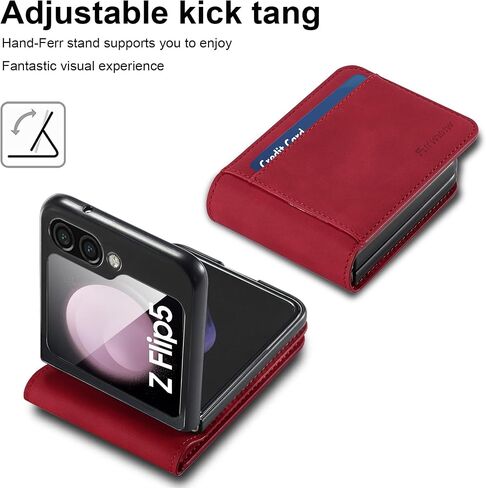 for Samsung Galaxy Z flip 5 Case Flip Leather Cover with Hinge Protection, Luxury Slim Thin Magnetic Wallet Case [1 Card Holder], Shockproof Full-Body Protective for Samsung Z Flip 5 Phone Case in Saudi Arabia