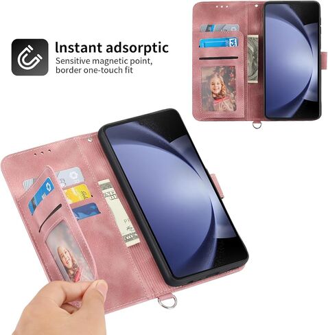 Wallet Case for Samsung Galaxy Z Fold 6 5G 2024 with Wrist Strap Crossbody Shoulder Strap, Embossed Leather Flip Credit Slim Card Holder Stand Cover for ZFold6 Z6 G Fold6 6Z Women Girls Black in Saudi Arabia