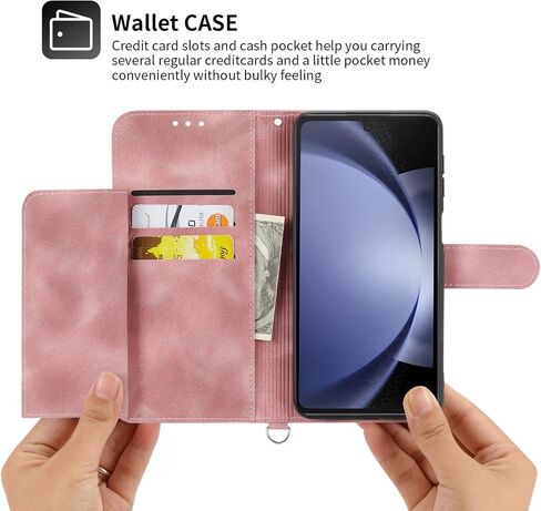 Wallet Case for Samsung Galaxy Z Fold 6 5G 2024 with Wrist Strap Crossbody Shoulder Strap, Embossed Leather Flip Credit Slim Card Holder Stand Cover for ZFold6 Z6 G Fold6 6Z Women Girls Black in Saudi Arabia
