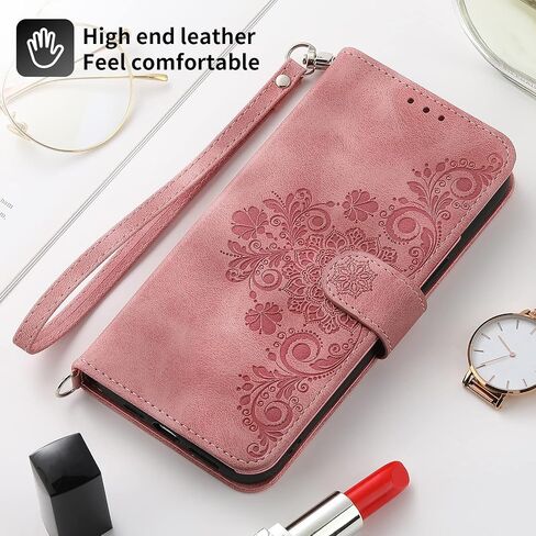 Wallet Case for Samsung Galaxy Z Fold 6 5G 2024 with Wrist Strap Crossbody Shoulder Strap, Embossed Leather Flip Credit Slim Card Holder Stand Cover for ZFold6 Z6 G Fold6 6Z Women Girls Black in Saudi Arabia