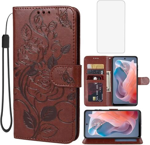 حالة من أجل Moto G Play 2024 4G/Moto G Play Gen 3 Wallet Case مع واقي شاشة زجاجي مقسّر ، حامل بطاقة الائتمان الجلدية ، غطاء الهاتف لـ Motorola Moto G Play 2024 4G Rose Gold in Kuwait