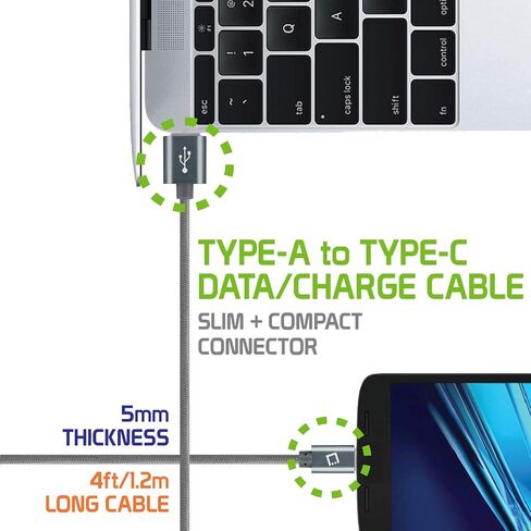Cellet Heavy Duty Braided USB-C Charging Cable and Data Cable, Compatible with Apple iPhone 15, Samsung Galaxy Smartphones, Google Pixel, Moto Series Phones with Type-C (10-Feet, Black) in Saudi Arabia