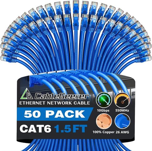 CableGeeker Cat 6 Ethernet Cable 3 ft (5-Pack) - Cat6 Patch Cables 10G Support, Snagless RJ45 26AWG Short Cat 6 Patch Cable, Cat 6 Cable, Internet Cable, Network Cable - 3 Feet Black in Kuwait
