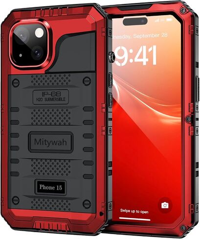 حالة مقاومة للماء Mitywah لـ iPhone 15 ، علبة عازلة للخدمة الشاقة مع واقي شاشة مدمج ، وجسم كامل تحت الماء الحالة المعدنية 6.1 بوصة ، التمويه in Saudi Arabia