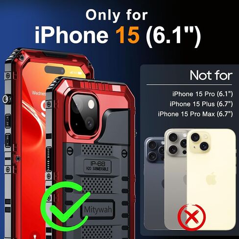 حالة مقاومة للماء Mitywah لـ iPhone 15 ، علبة عازلة للخدمة الشاقة مع واقي شاشة مدمج ، وجسم كامل تحت الماء الحالة المعدنية 6.1 بوصة ، التمويه in Saudi Arabia