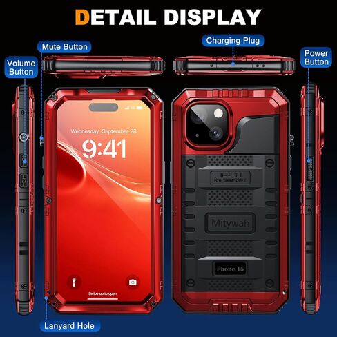 حالة مقاومة للماء Mitywah لـ iPhone 15 ، علبة عازلة للخدمة الشاقة مع واقي شاشة مدمج ، وجسم كامل تحت الماء الحالة المعدنية 6.1 بوصة ، التمويه in Saudi Arabia