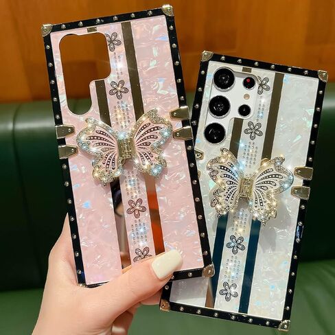 Cute Compatible with iPhone 14 Pro Max Case with Luxury Bling Glitter Butterfly Foldable Stand Kickstand,Glitter Soft PC Mirror Bumper Protective Cover for Women & Girls(Light Gold) in Saudi Arabia