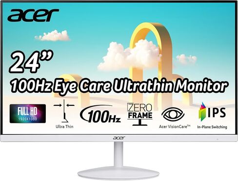 Acer SB243Y G0bi 23.8" IPS Full HD (1920 x 1080) Ultra-Thin Zero-Frame Gaming Office Monitor | Adaptive-Sync Support (FreeSync Compatible) | Up to 120Hz Refresh | 1ms (VRB) | Tilt | HDMI & VGA Ports in Saudi Arabia