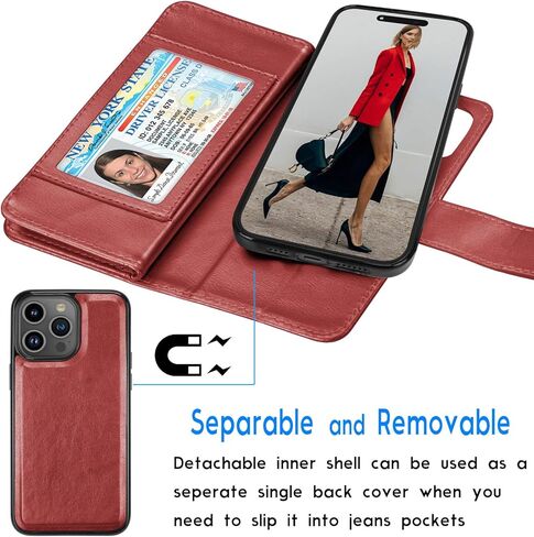 Tekcoo Wallet Case متوافق مع iPhone 15 (6.1 بوصة) 2023 حامل فتحات بطاقة الائتمان الفاخرة الفاخرة يحمل غطاء جلدي Folio Folio Pu [حالة صلبة مغناطيسية قابلة للفصل] مع حزام [Rose Gold] in Saudi Arabia