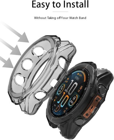 Compatible with Garmin Fenix 8 Multisport Smartwatch 51MM Series,Soft Flexible TPU Thin Lightweight Bumper Cover Protector for Smartwatch Series 51MM,(Transparent+Clear Orange) in Saudi Arabia