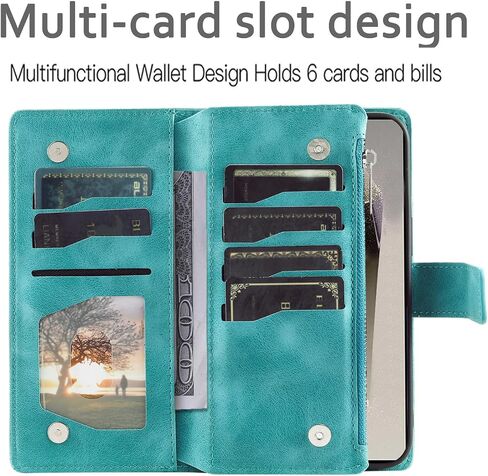 Phone Case for Samsung Galaxy S24 Ultra 5G Wallet Cover With Tempered Glass Screen Protector and Wrist Strap Mandala Flower Flip Zipper Card Holder Cell S24Ultra 24S S 24 24Ultra Women Men Grey in Kuwait