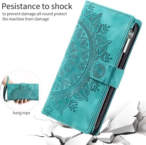 Phone Case for Samsung Galaxy S24 Ultra 5G Wallet Cover With Tempered Glass Screen Protector and Wrist Strap Mandala Flower Flip Zipper Card Holder Cell S24Ultra 24S S 24 24Ultra Women Men Grey in Kuwait