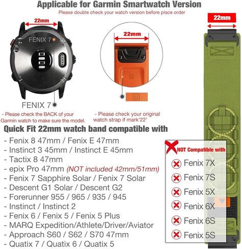 Abanen Military Tactical No-Buckle Designed Ultra Light Nylon Loop Sport Watch Bands for Garmin Fenix 8 47mm/ Fenix E 47mm/ epix Pro 47mm / Insintct 2 / Fenix 7 / Fenix 6 / Forerunner 965 / Quatix 7 in Kuwait