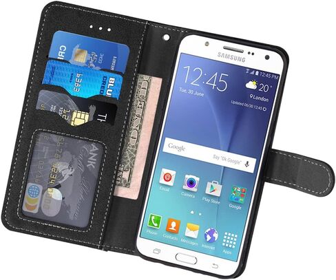 Compatible with Samsung Galaxy J7 2015/J7 Neo/J7 Nxt/J7 Core/7J Duos Wallet Case and Tempered Glass Screen Protector Flip Credit Card Holder Cell Phone Cover for SM J700 J700P J700T J00T1 J700M Purple in Kuwait