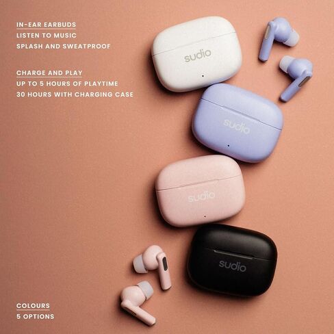 Sudio A1 Pro Wireless Earbuds, Bluetooth Earbuds 5.3, Noise Cancelling Earbuds, Waterproof Earbuds, Touch Control, Wireless Earphones with Charging Case, Perfect for Premium Sound Quality (Purple) in Saudi Arabia