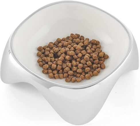 Nambe - Pet Collection - Small Triangular Enameled Pet Bowl with Non-slip Grips 7" x 1.5" - Made with Nambe Alloy - Designed by Karim Rashid in Kuwait