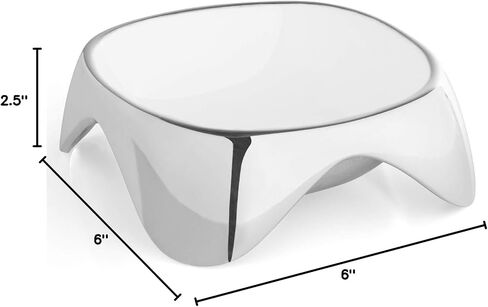 Nambe - Pet Collection - Small Triangular Enameled Pet Bowl with Non-slip Grips 7" x 1.5" - Made with Nambe Alloy - Designed by Karim Rashid in Kuwait