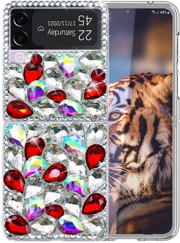 omio for Samsung Galaxy Z Flip 3 5G Case ، 3D Farkle Tarkle المذهل Stones Crystal Diamond Bling Glitter Hard Pc Case for Galaxy Z Flip 3 نساء ، أبيض in Saudi Arabia