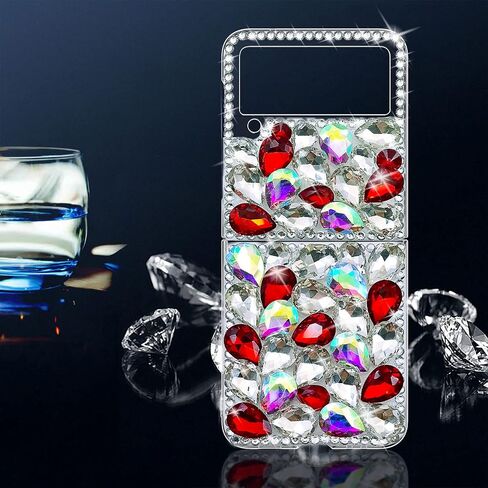 omio for Samsung Galaxy Z Flip 3 5G Case ، 3D Farkle Tarkle المذهل Stones Crystal Diamond Bling Glitter Hard Pc Case for Galaxy Z Flip 3 نساء ، أبيض in Saudi Arabia