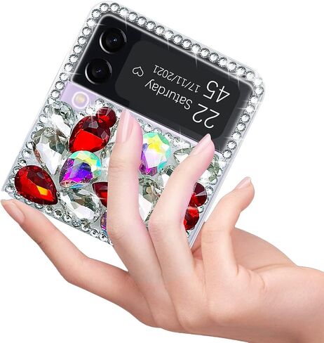 omio for Samsung Galaxy Z Flip 3 5G Case ، 3D Farkle Tarkle المذهل Stones Crystal Diamond Bling Glitter Hard Pc Case for Galaxy Z Flip 3 نساء ، أبيض in Saudi Arabia