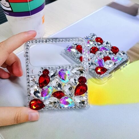 omio for Samsung Galaxy Z Flip 3 5G Case ، 3D Farkle Tarkle المذهل Stones Crystal Diamond Bling Glitter Hard Pc Case for Galaxy Z Flip 3 نساء ، أبيض in Saudi Arabia