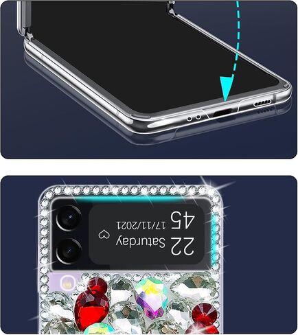 omio for Samsung Galaxy Z Flip 3 5G Case ، 3D Farkle Tarkle المذهل Stones Crystal Diamond Bling Glitter Hard Pc Case for Galaxy Z Flip 3 نساء ، أبيض in Saudi Arabia