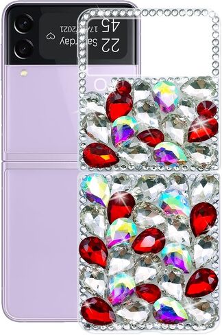 omio for Samsung Galaxy Z Flip 3 5G Case ، 3D Farkle Tarkle المذهل Stones Crystal Diamond Bling Glitter Hard Pc Case for Galaxy Z Flip 3 نساء ، أبيض in Saudi Arabia