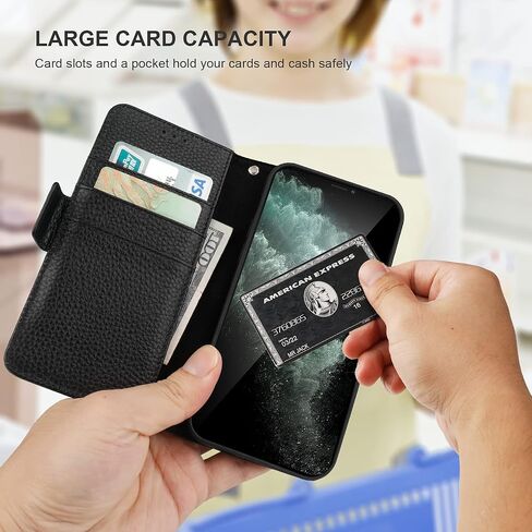 Bocasal Wallet Case for iPhone 11, Genuine Leather Support Wireless Charging RFID Blocking Flip Case Card Slots Holder, Kickstand Book Folding Folio Cover with Wrist Strap 6.1 Inch (Dark Blue) in Saudi Arabia
