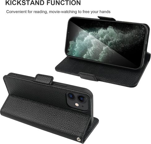 Bocasal Wallet Case for iPhone 11, Genuine Leather Support Wireless Charging RFID Blocking Flip Case Card Slots Holder, Kickstand Book Folding Folio Cover with Wrist Strap 6.1 Inch (Dark Blue) in Saudi Arabia