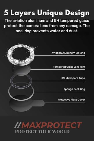 //MAXPROTECT for iPhone16 Pro/IPhone16 Pro Max Premium HD Camera Lens Protector; 9H Hardness Glass; Anti-Fog; Dustproof; Scratch-Resistant; Moisture Resistance; Case Friendly Design, Seamlessly Compatible with All Phone Cases 1 Pack (Glitter Purple, IPhon in Saudi Arabia