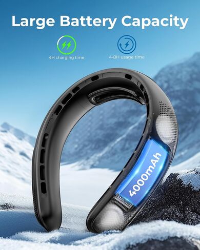 Portable Neck Fan, 4 Turbo Bladeless Neck Fan, 4000 mAh Battery Operated USB Rechargeable Personal Fan, 360° Cooling Hands Free Fan, 3 Speeds, LED Display, Wearable Fan for Office Travel Gifts in Saudi Arabia