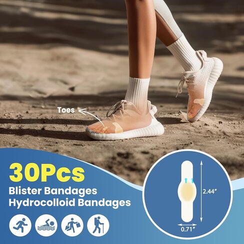 Gel Blister Bandages Hydrocolloid Bandages - 30ct Blister Cushions - Water Resistant Blister Bandages for Feet &Toe- Ultra-Thin Blister Prevention & Recovery Pads - Variety Pack in Saudi Arabia