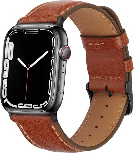 HITZEE Leather Bands Compatible with Apple Watch Band 42mm 41mm 40mm 38mm for Women Men, Genuine Leather Strap Compatible with Apple Watch SE2 SE Series 10 9 8 7 6 5 4 3 2 1, Brown in Saudi Arabia