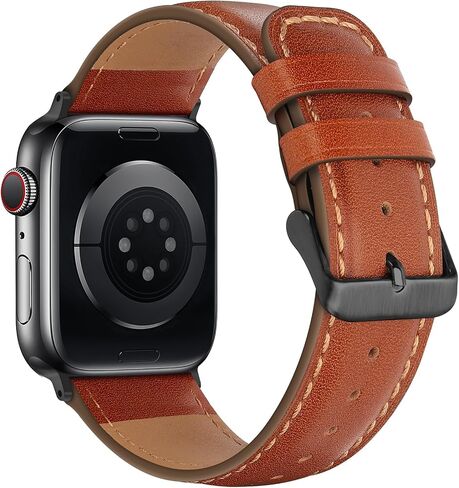HITZEE Leather Bands Compatible with Apple Watch Band 42mm 41mm 40mm 38mm for Women Men, Genuine Leather Strap Compatible with Apple Watch SE2 SE Series 10 9 8 7 6 5 4 3 2 1, Brown in Saudi Arabia