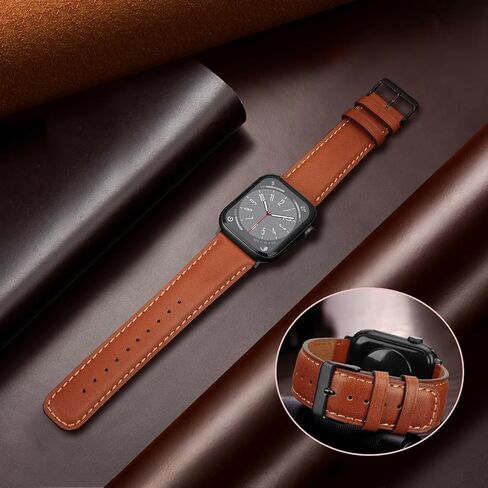 HITZEE Leather Bands Compatible with Apple Watch Band 42mm 41mm 40mm 38mm for Women Men, Genuine Leather Strap Compatible with Apple Watch SE2 SE Series 10 9 8 7 6 5 4 3 2 1, Brown in Saudi Arabia