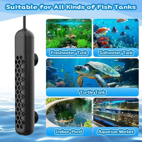 Aquarium Heater, 100W/200W/300W/500W Adjustable Fish Tank Heater with Intelligent Digital LED Controller, Overheating and Out of Water Protection for Freshwater and Saltwater Tanks in Saudi Arabia