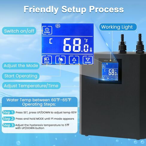 Aquarium Chiller 79 Gal ، 1/3 HP Mater Bchiller Machine ، نظام تبريد مائي ، مرد خزان الأسماك مع شاشة LED تمت ترقيته ، لفيلم Axolotl Axolotl in Kuwait