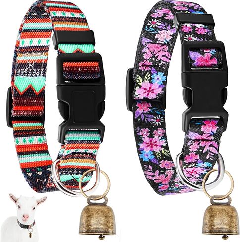2 Pack Goat Collars with Bells, Sheep Grazing Copper Bells and Adjustable Nylon Collar Set Loud Bronze Bell for Small Farm Animal Sheep Cow Accessories(Vibrant Color) in Kuwait