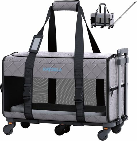 Pet Carrier Airline Approved - Dog Carrier with Wheels - TSA Airline Approved Dog Carrier - Rolling Pet Carrier with Wheels for Small to Medium Size Cat or Dog - Airplane Cabin Animal (Blue) in Saudi Arabia