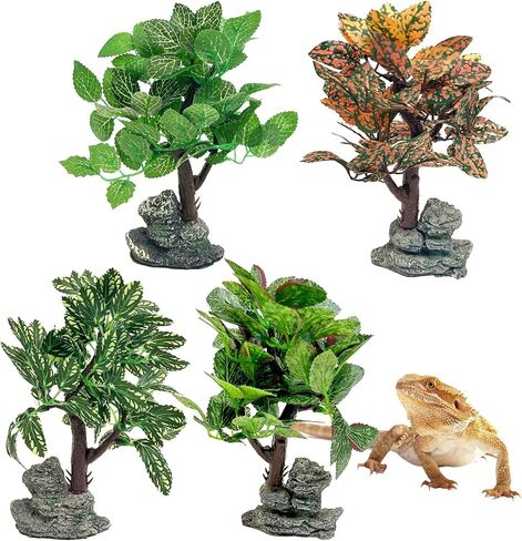 Pinvnby 5 PCS نباتات الزواحف لـ Terrarium ، ديكور نباتات بلاستيكية من البرمائيات مع إكسسوارات دبابة التنين الملتحي من أجل Crested Gecko Lizard Chamleon Snaketortoise in Saudi Arabia