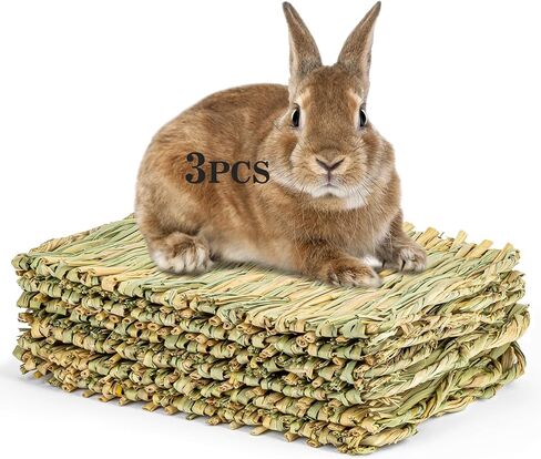 Sukh 2 PCS Rabbit Grass Mats - Natural Hay Woven Bunny Rabbit Bad Cage Mats Pet Bedding Cooling Sleeping Nesting & Toys for Hamster Bunny Chinchilla Guinea Pig Mouse Bird and Other Small Animal in Saudi Arabia