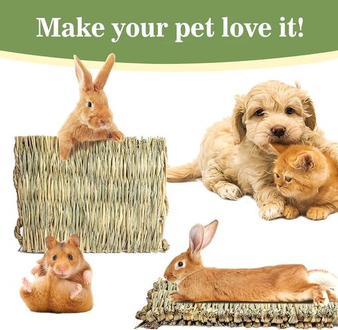 Sukh 2 PCS Rabbit Grass Mats - Natural Hay Woven Bunny Rabbit Bad Cage Mats Pet Bedding Cooling Sleeping Nesting & Toys for Hamster Bunny Chinchilla Guinea Pig Mouse Bird and Other Small Animal in Saudi Arabia